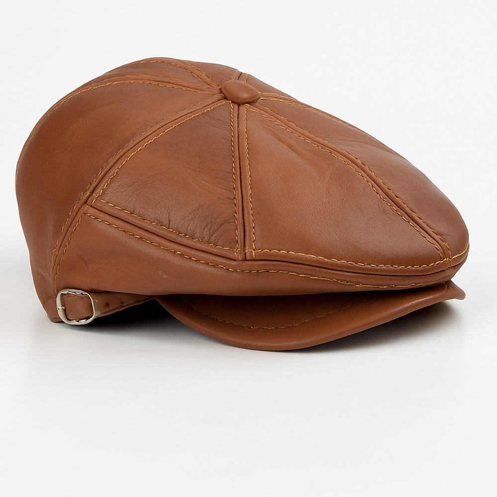 Real Leather Flat Cap Men's Newsboy Hat Cabbie Beret